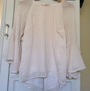 Lauren Conrad Flare Sleeve Open Back High Low Hem Long Sleeve White Shirt XS
